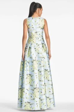 Brooke Gown - Sky Citrine Floral -SACHIN & BABI Shop BROOKEGOWN SKYCITRINEFLORAL BACK