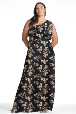 Chelsea Gown - Black Venetia Petal -SACHIN & BABI Shop CHELSEAGOWN BLACKVENETIAPETALS FRONT7