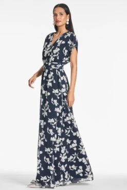 Leah Gown - Navy Venetia Petal -SACHIN & BABI Shop LEAHGOWN NAVYVENETIAPETAL SIDE