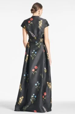 Marta Gown - Noir Bouquet -SACHIN & BABI Shop MARTAGOWN BELTED NOIRBOUQUET BACK