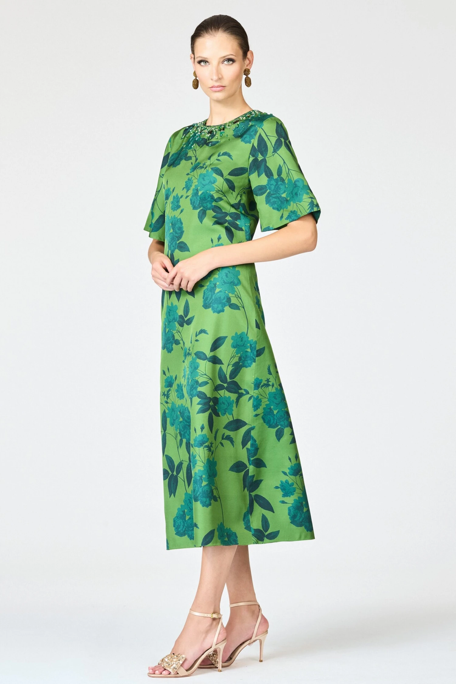 EMBELLISHED LEMIE DRESS - EMPRESS GREEN ROSES 4 EMBELLISHED LEMIE DRESS - EMPRESS GREEN ROSES - Image 2