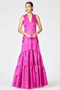 CELLA GOWN - PINK SAPPHIRE DAMASK -SACHIN & BABI Shop R261G04 677