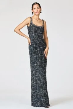 EMBELLISHED TWEED LANA GOWN - OBSIDIAN FROST -SACHIN & BABI Shop R261G05 001 2