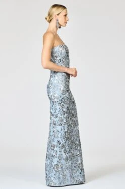 METALLIC CLOQUE SOPHIA GOWN - PEWTER GARDENS -SACHIN & BABI Shop R261G60 040 3