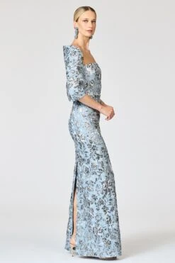 METALLIC CLOQUE SOPHIA GOWN - PEWTER GARDENS -SACHIN & BABI Shop R261J05 040 2