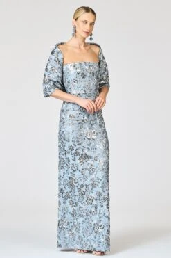 METALLIC CLOQUE SOPHIA GOWN - PEWTER GARDENS -SACHIN & BABI Shop R261J05 040