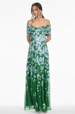 KENNEDY GOWN - KELLY GREEN DEGRADE FLORALS -SACHIN & BABI Shop S253G41 358 2