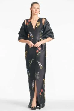 Marsden Gown - Noir Bouquet -SACHIN & BABI Shop SHAWL BLACK FRONT