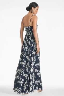 Sienna Gown - Navy Venetia Petal -SACHIN & BABI Shop SIENNAGOWN NAVYVENETIAPETAL BACK