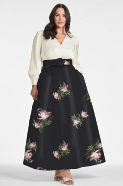 Zoe Gown - Ivory/Noir Blossom -SACHIN & BABI Shop ZOEGOWN IVORYBNOIRBLOSSOM FRONT