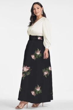 Zoe Gown - Ivory/Noir Blossom -SACHIN & BABI Shop ZOEGOWN IVORYNOIRBLOSSOM SIDE1