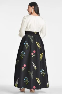 Zoe Gown - Off White/Noir Bouquet -SACHIN & BABI Shop ZOEGOWN OFFWHITENOIRBOUQUET BACK1