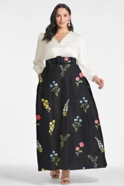 Zoe Gown - Off White/Noir Bouquet -SACHIN & BABI Shop ZOEGOWN OFFWHITENOIRBOUQUET FRONT6