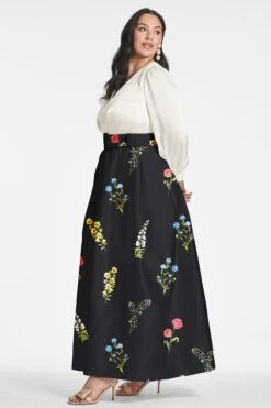 Zoe Gown - Off White/Noir Bouquet -SACHIN & BABI Shop ZOEGOWN OFFWHITENOIRBOUQUET SIDE5