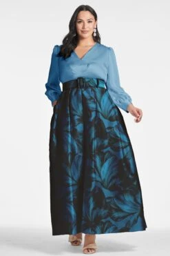 Zoe Gown - Smokey Slate/Tonal Petal -SACHIN & BABI Shop ZOEGOWN SLATETONALPETAL FRONT6