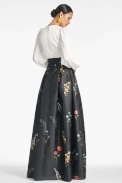 Zoe Gown - Off White/Noir Bouquet -SACHIN & BABI Shop ZOEGOWN NOIRBOUQUET BACK