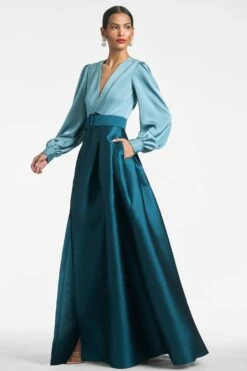 Zoe Gown - Seaglass/Deep Teal -SACHIN & BABI Shop ZOEGOWN SEAGLASSANDDEEPTEAL SIDE