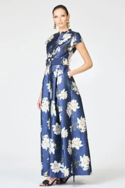 EMBELLISHED MARTA GOWN - NAVY NARCISSUS -SACHIN & BABI Shop sidebeltmarta